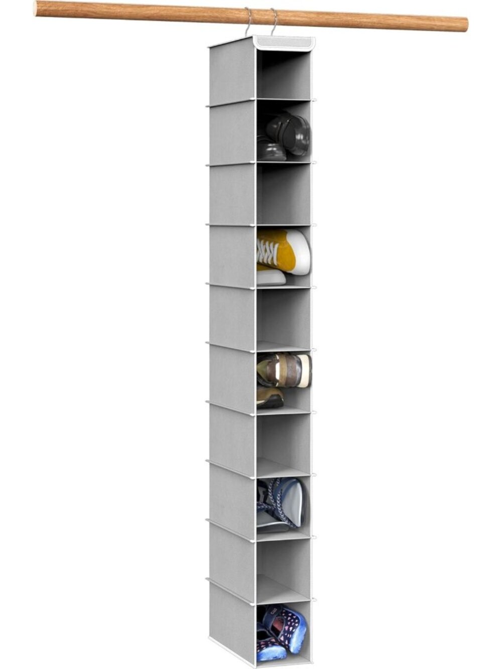 10-Shelf Closet Hanging Shoe Organizer - Space-Saving Storage Solution, Gray